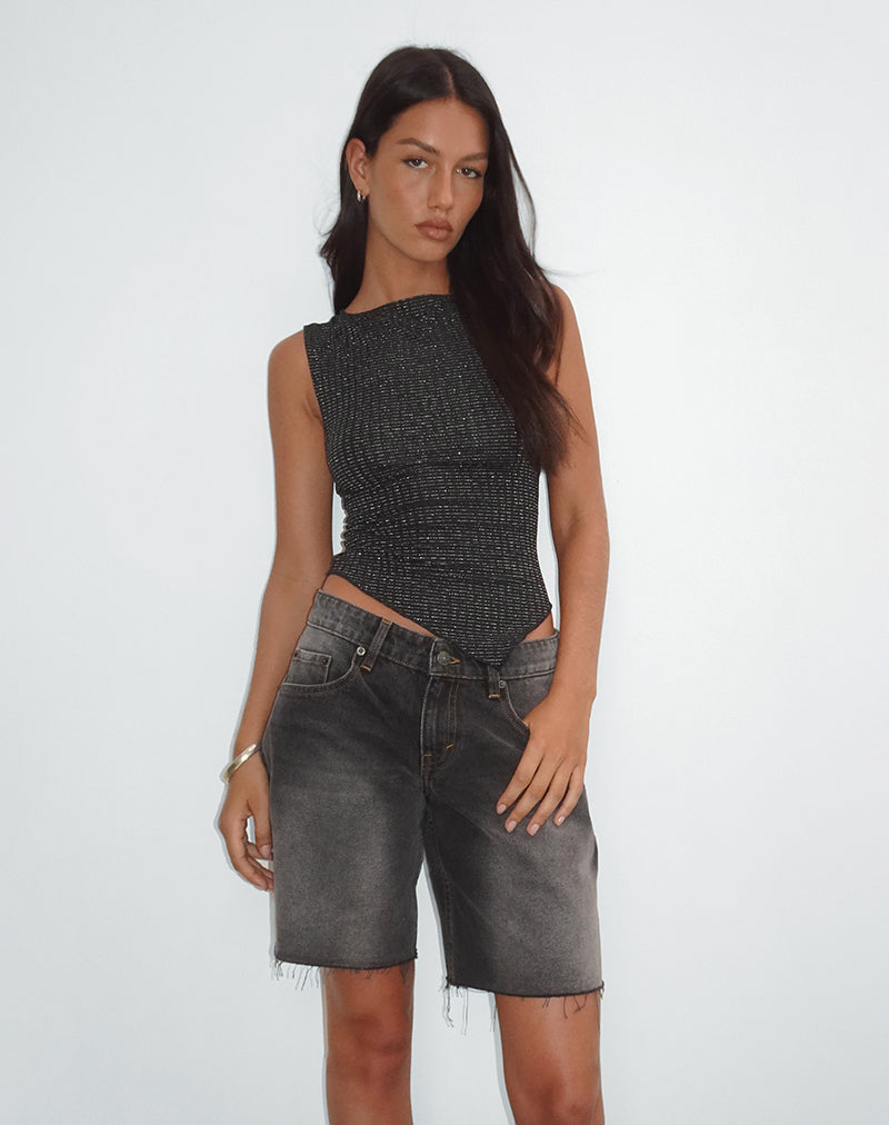 Imagen de Etta Vest Top en Jersey a Rayas Metalizado Negro
