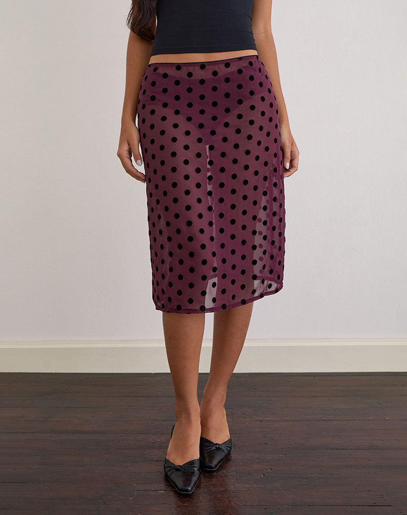 Image of Evani Unlined Midi Skirt in Vintage Polka Maroon