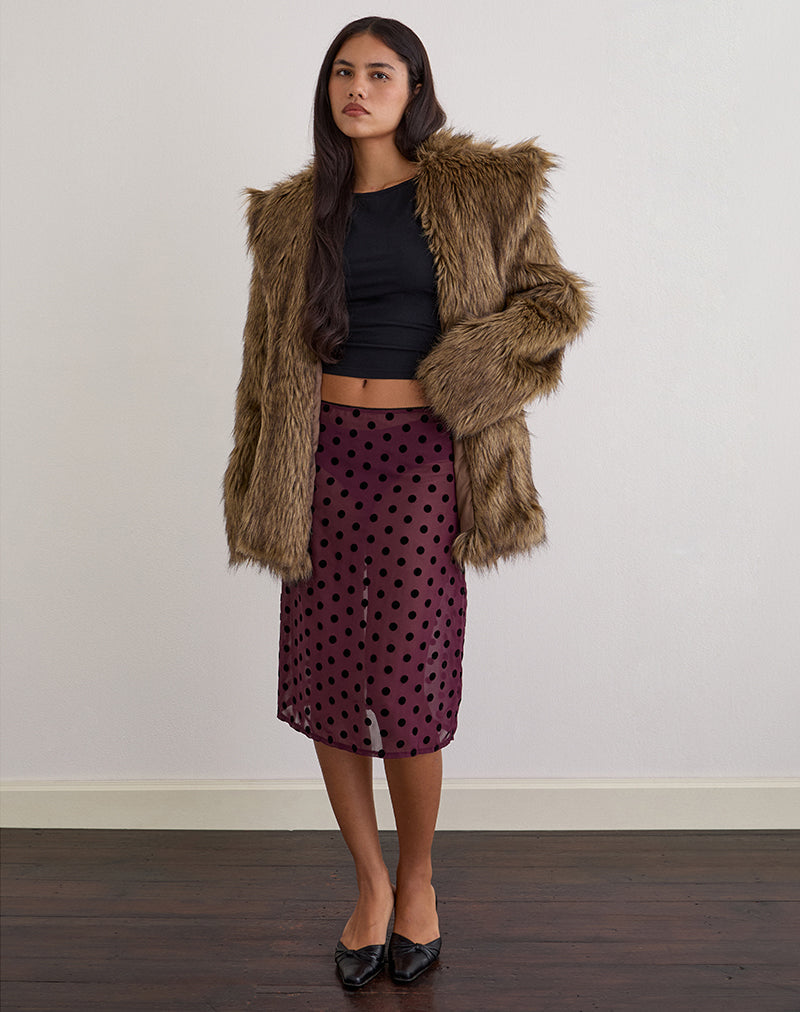Image of Evani Unlined Midi Skirt in Vintage Polka Maroon