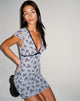 imagen de Evilia Mini Dress in Light Blue Black Botanist Flocking