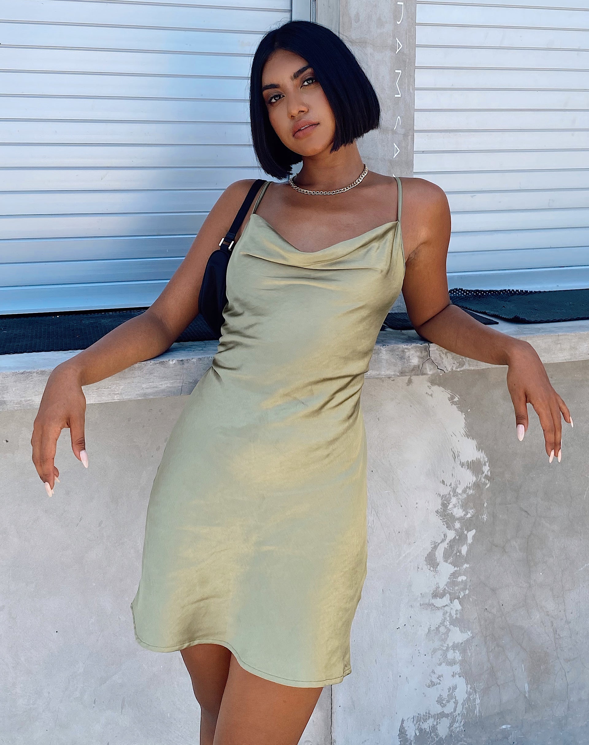 Imagen de Paiva Slip Dress in Satin Olive
