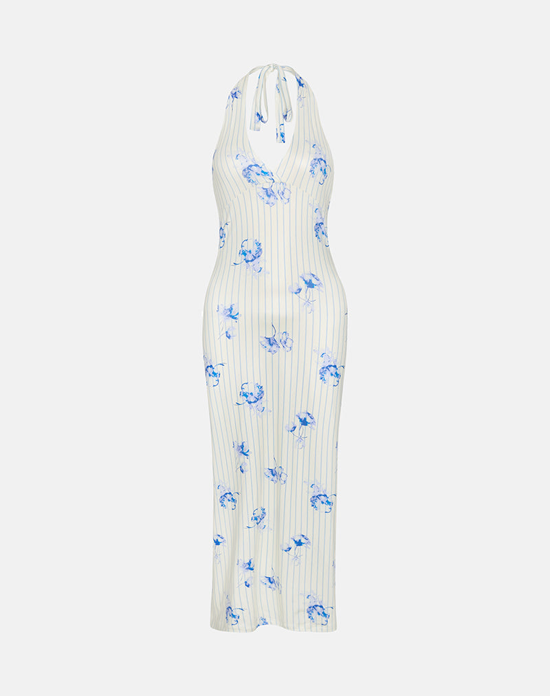 Imagen del vestido Fadwa Midi de rayas florales Crema