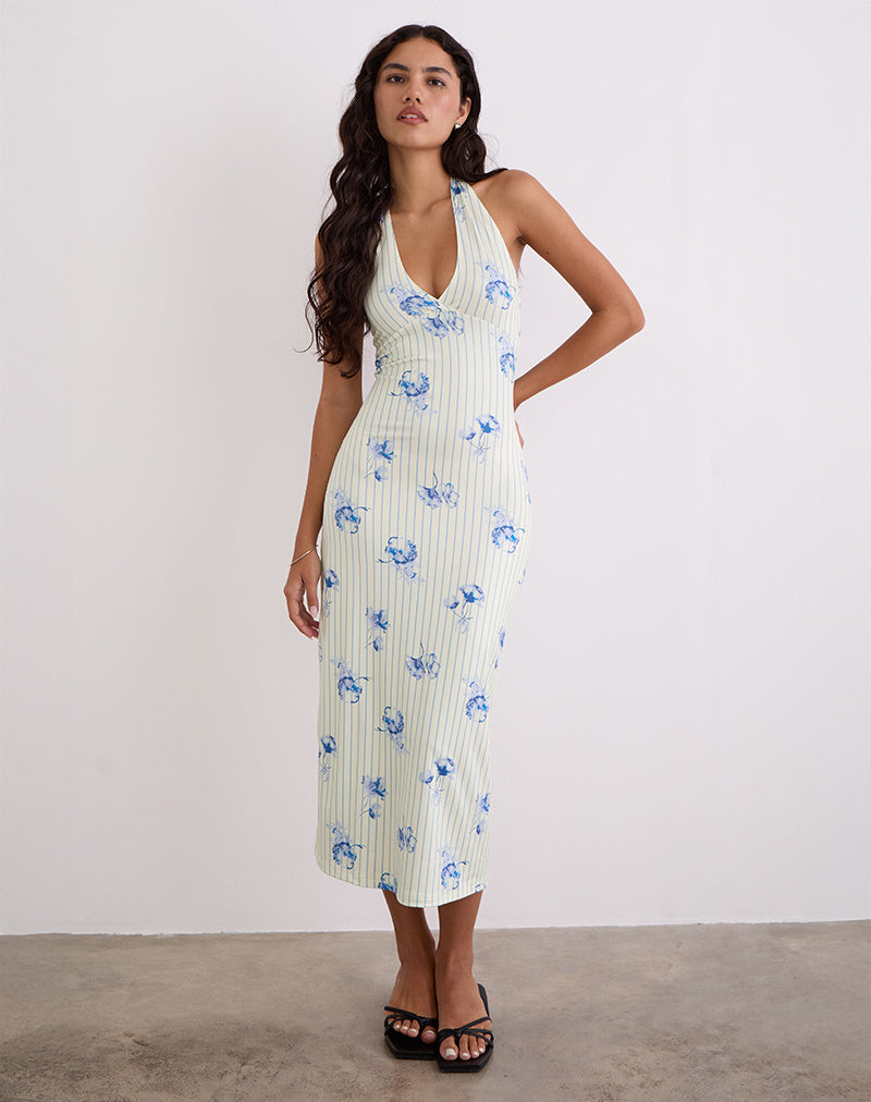 Imagen del vestido Fadwa Midi de rayas florales Crema