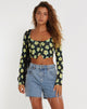 Imagen de Faline Crop Top en bonito estampado floral negro y amarillo