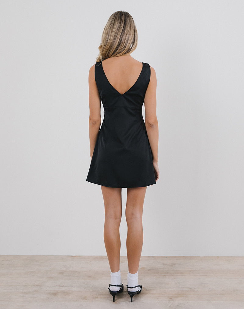 Imagen de Faradiba Mini Vestido de Satén Negro con Lazo Marfil