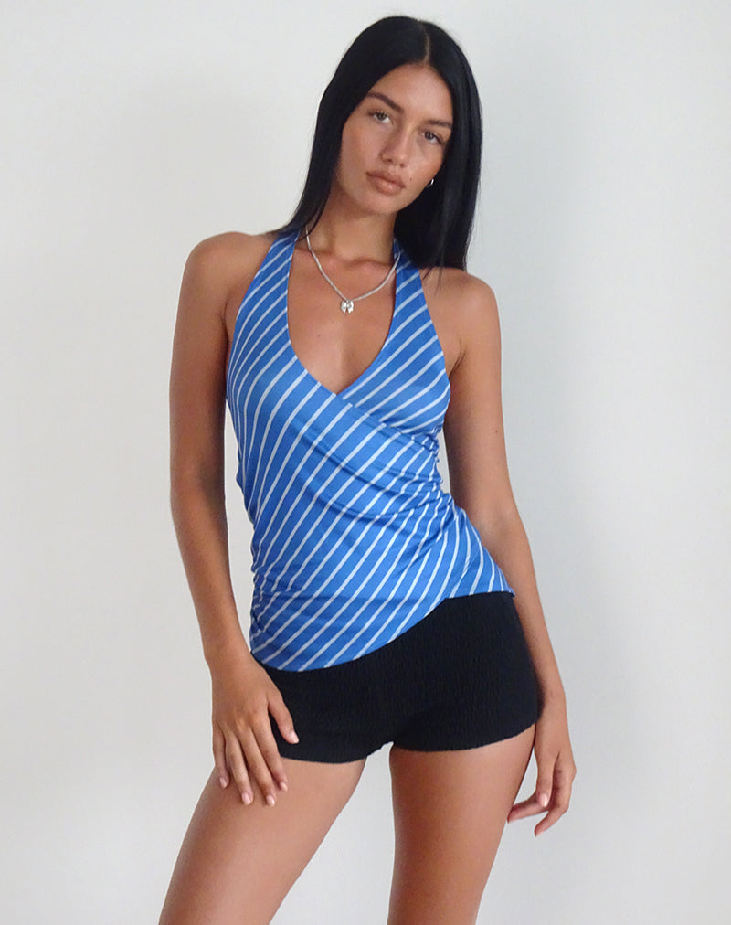 Fayez Slinky Top de rayas diagonales azules
