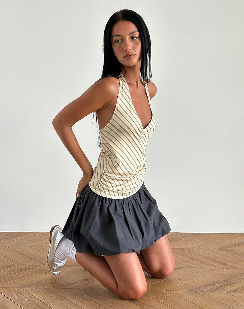 imagen de Fayez Slinky Top in Yellow Diagonal Stripe