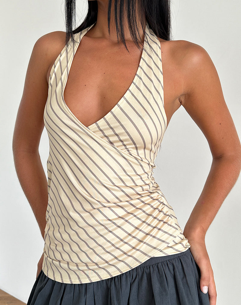 Fayez Slinky Top de rayas diagonales amarillas