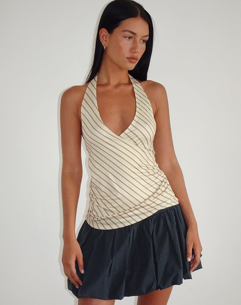 Fayez Slinky Top de rayas diagonales amarillas