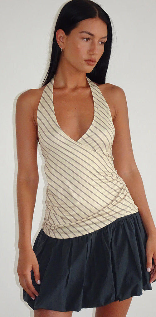imagen de Fayez Slinky Top in Yellow Diagonal Stripe