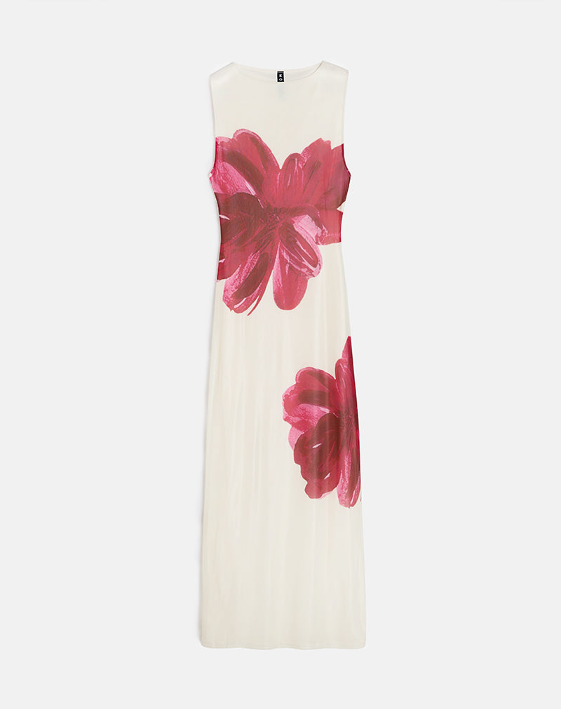 Maxivestido estampado Fayola en crema con flor de acuarela roja