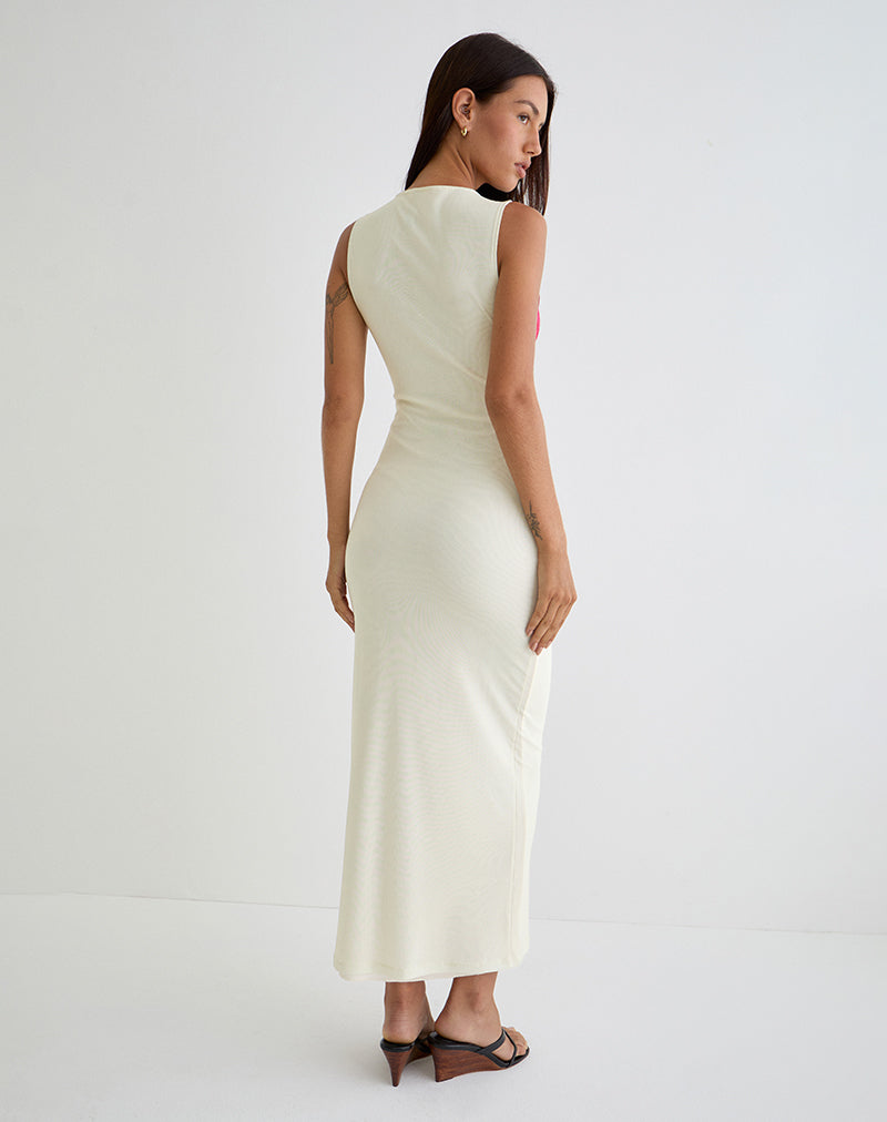 Imagen de Fayola Maxi Vestido Estampado en Crema con Flor Acuarela Roja