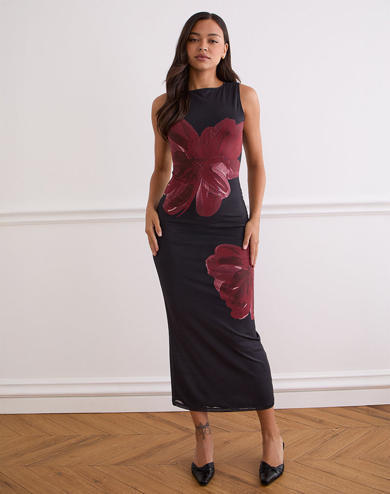 Imagen de Fayola Maxi Dress In Black with Burgundy Watercolour Flower