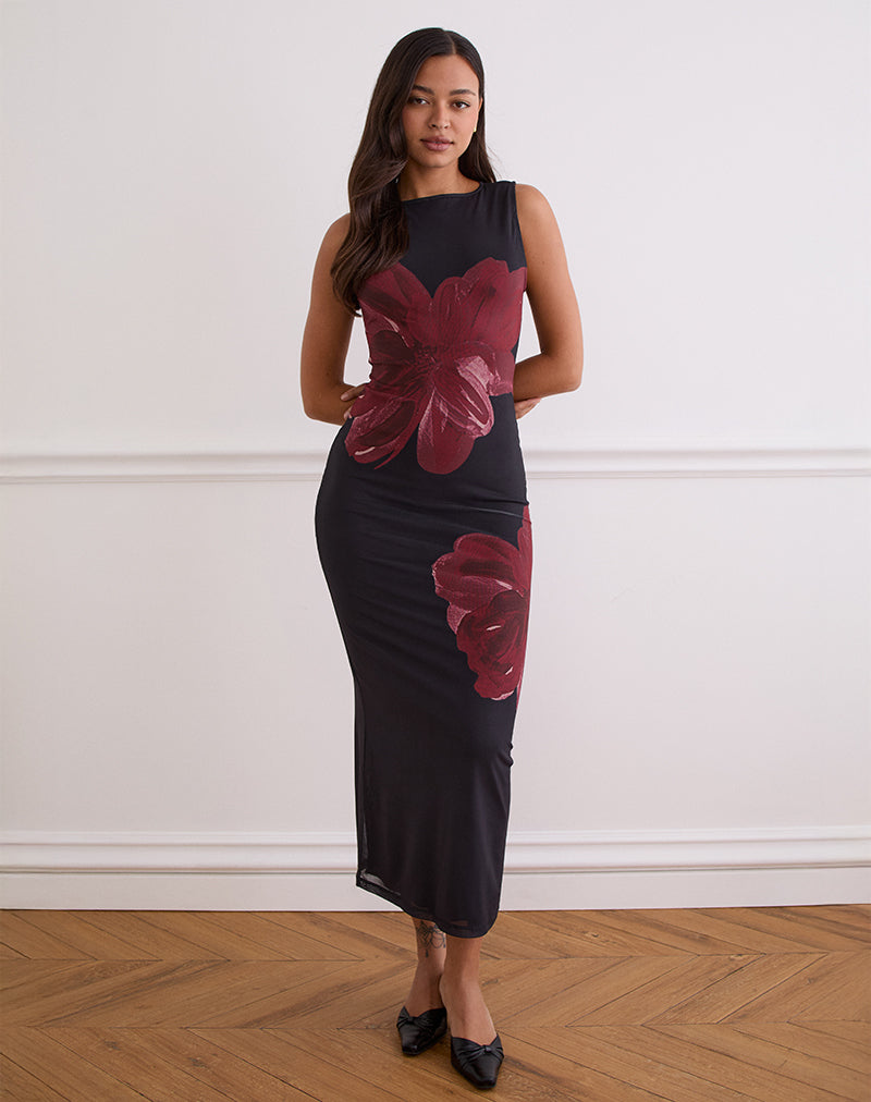Imagen de Fayola Maxi Dress In Black with Burgundy Watercolour Flower