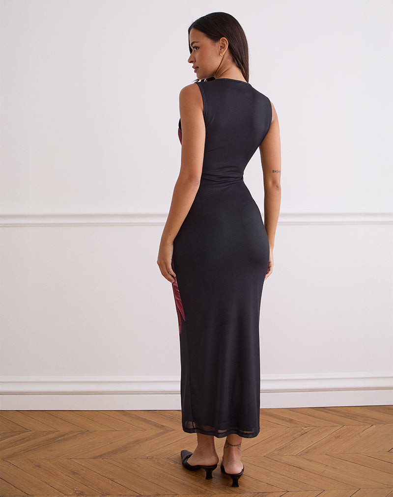 Imagen de Fayola Maxi Dress In Black with Burgundy Watercolour Flower