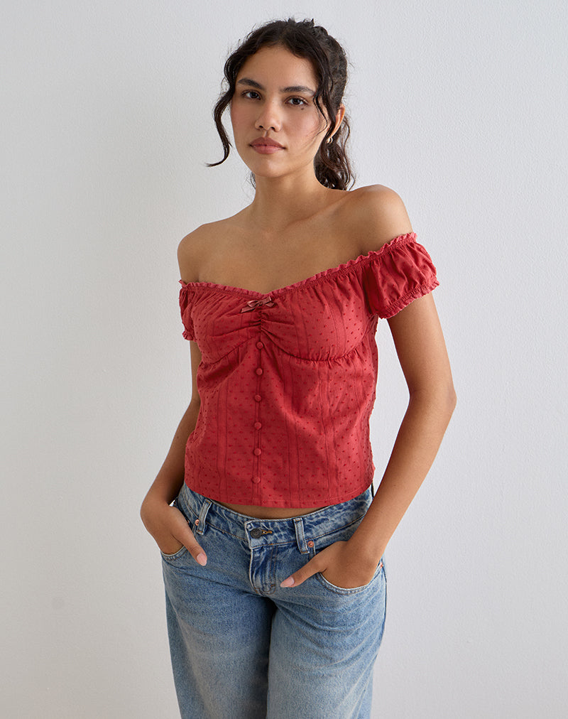 Imagen de Fayra Bardot Corset Top en Dobby Rojo