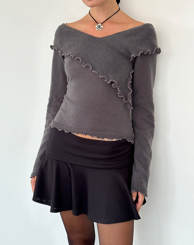 Jersey de punto transparente Febby en gris oscuro