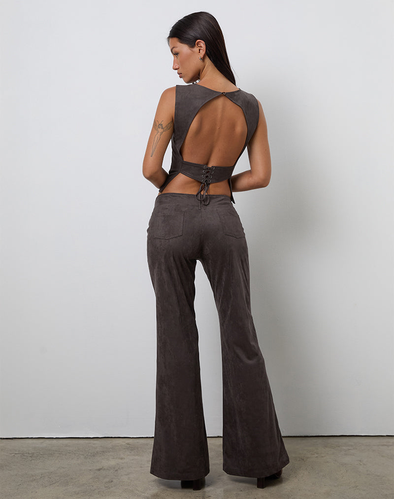 Felia Tie Back Top en Faux Suede Castaño Oscuro