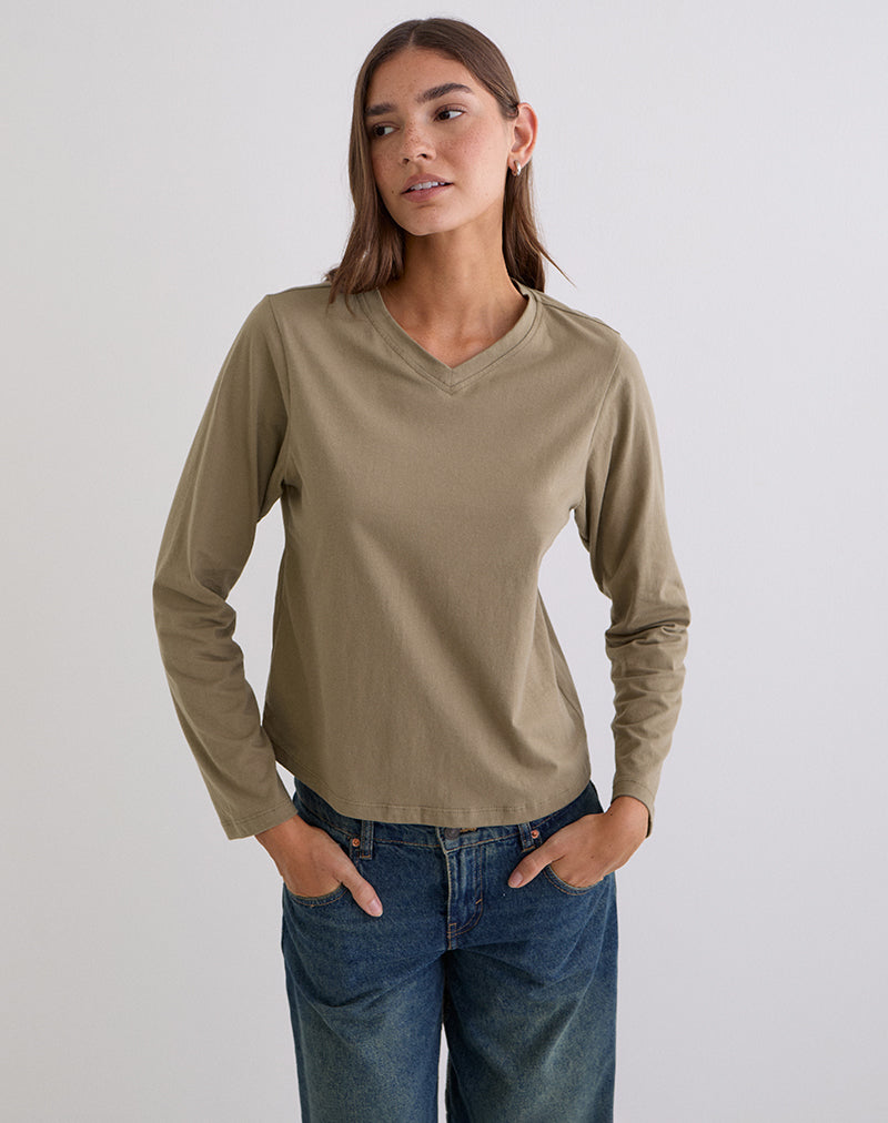 Image of Feman Top in Jersey Khaki