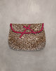 Image of Bolsa de maquillaje plegable de leopardo con lazo rojo de volantes