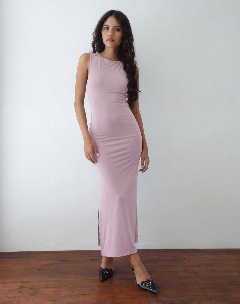 Maxivestido Flo en malva claro vaporoso