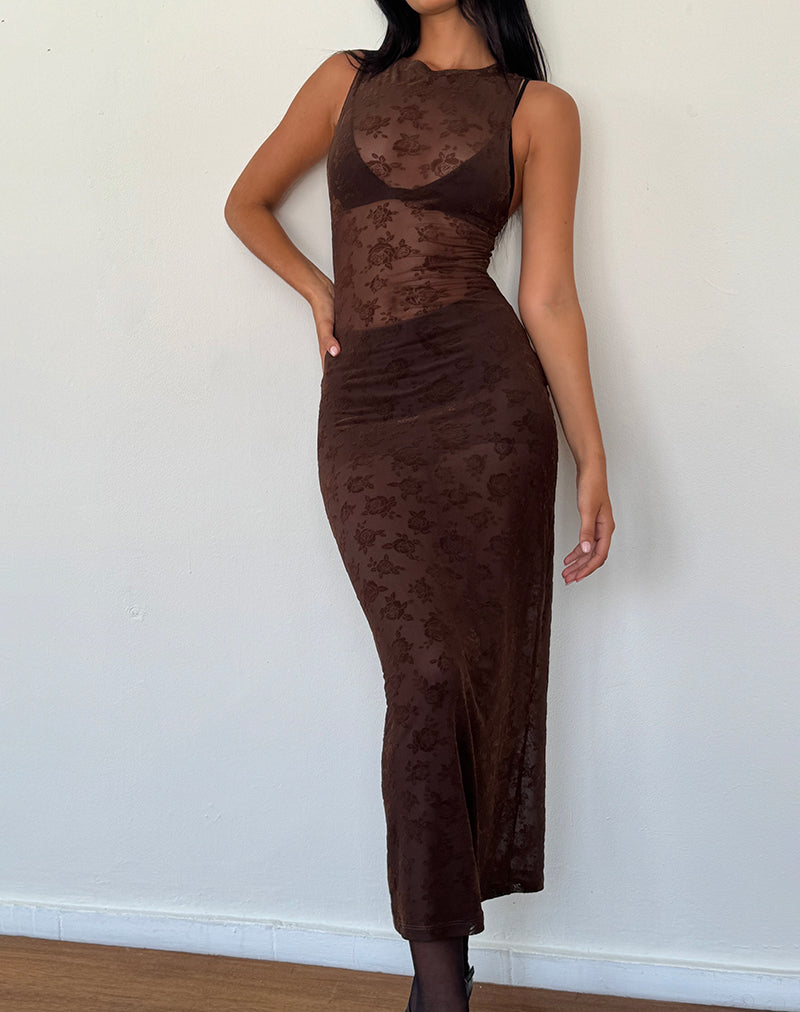Imagen de Florian Romantic Rose Midi Dress in Flock Brown