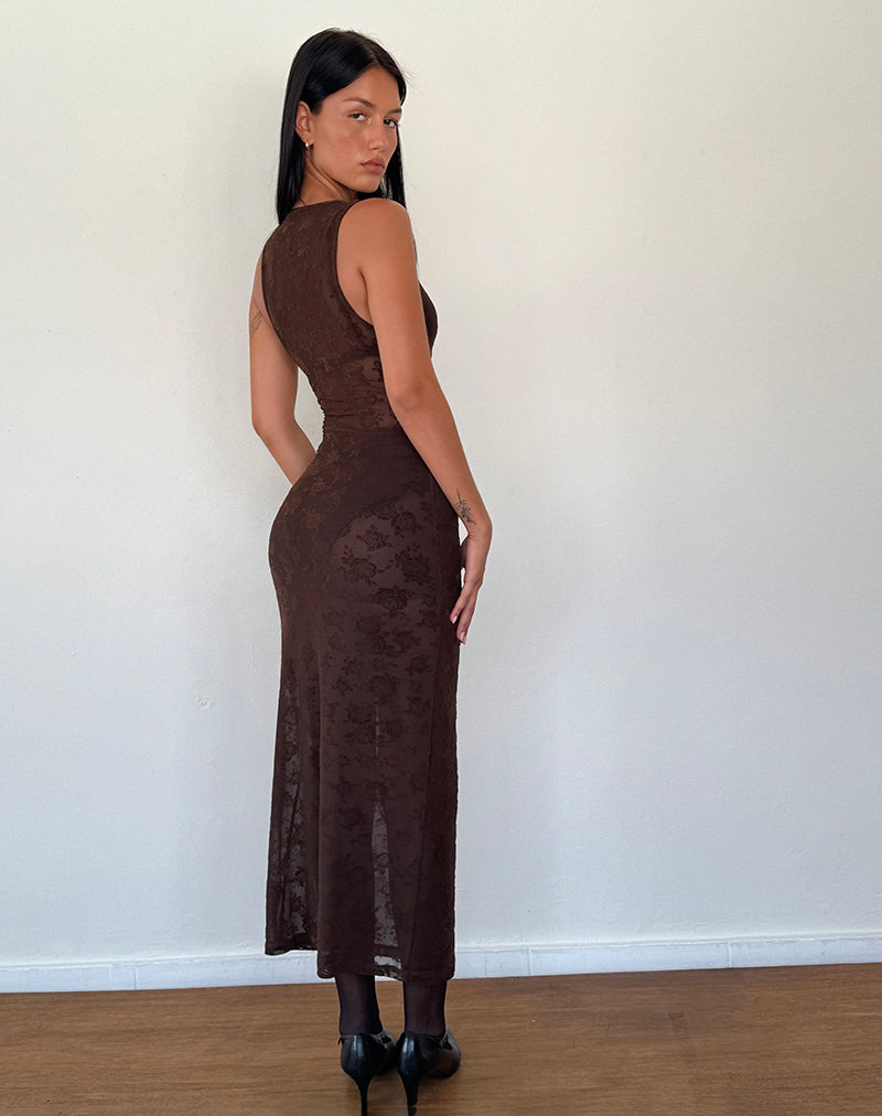 Imagen de Florian Romantic Rose Midi Dress in Flock Brown