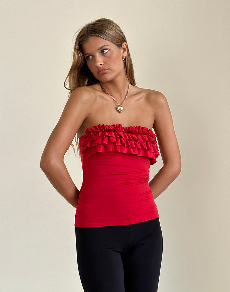 Imagen de Fortuna Ruffle Bandeau Top en Slinky Red