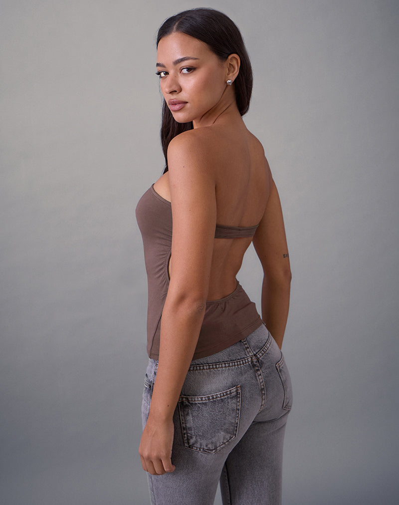 Top bandeau Foster en jersey de rayón color topo oscuro