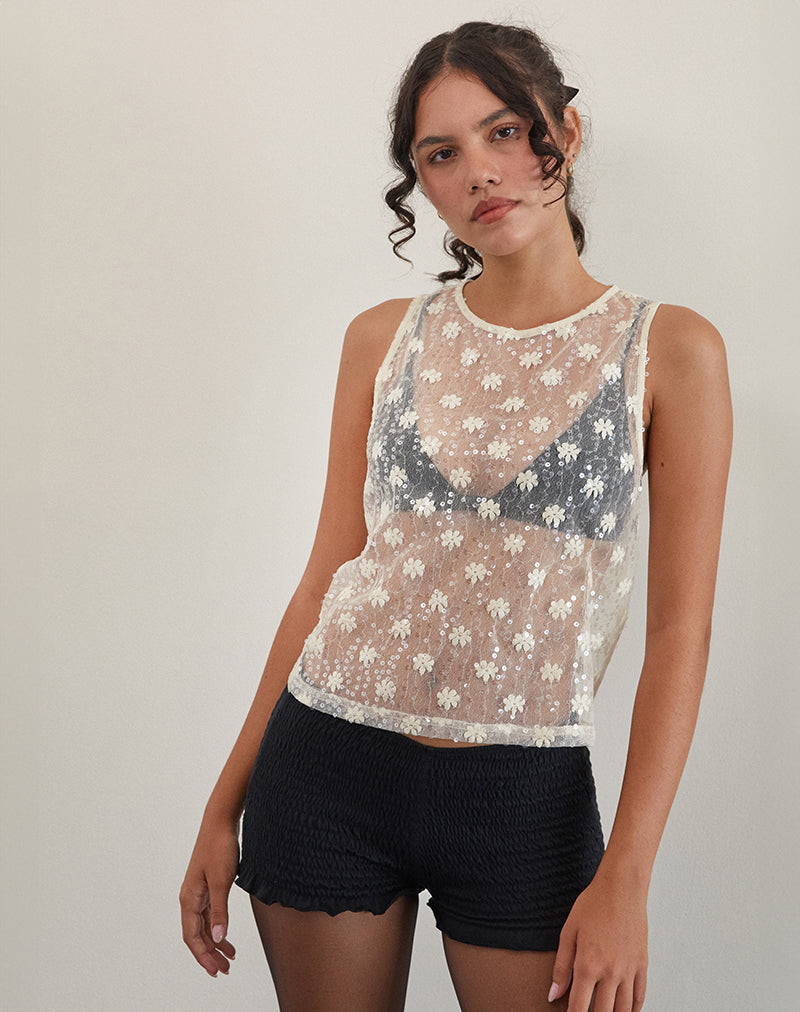 Imagen de Franka Camiseta de tirantes en encaje de lentejuelas Marfil