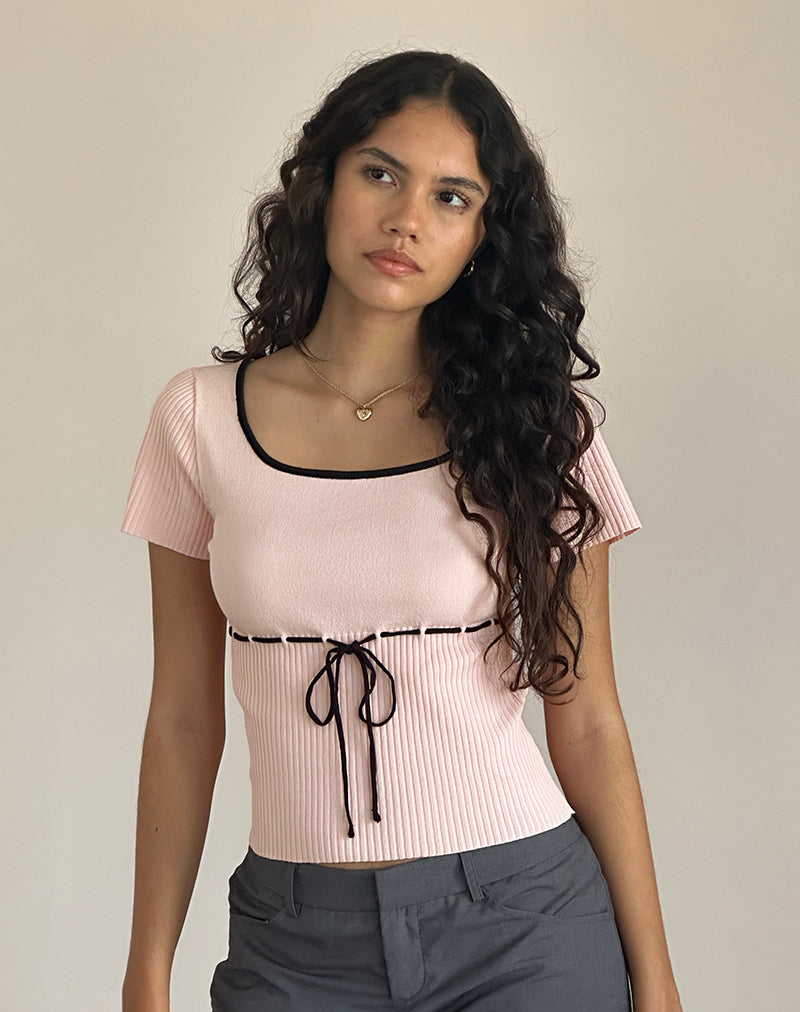Top Frauke en rosa rubor con negro