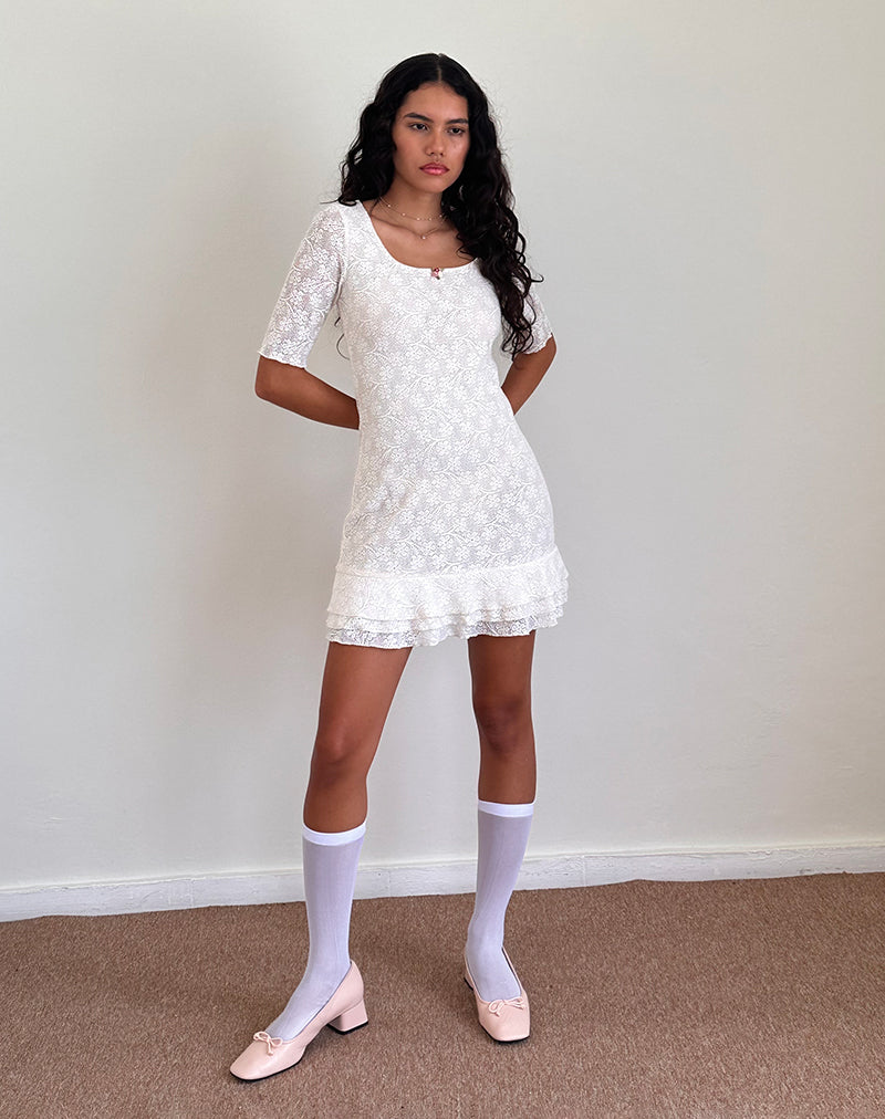 Fredrika Mini Vestido de Encaje Marfil