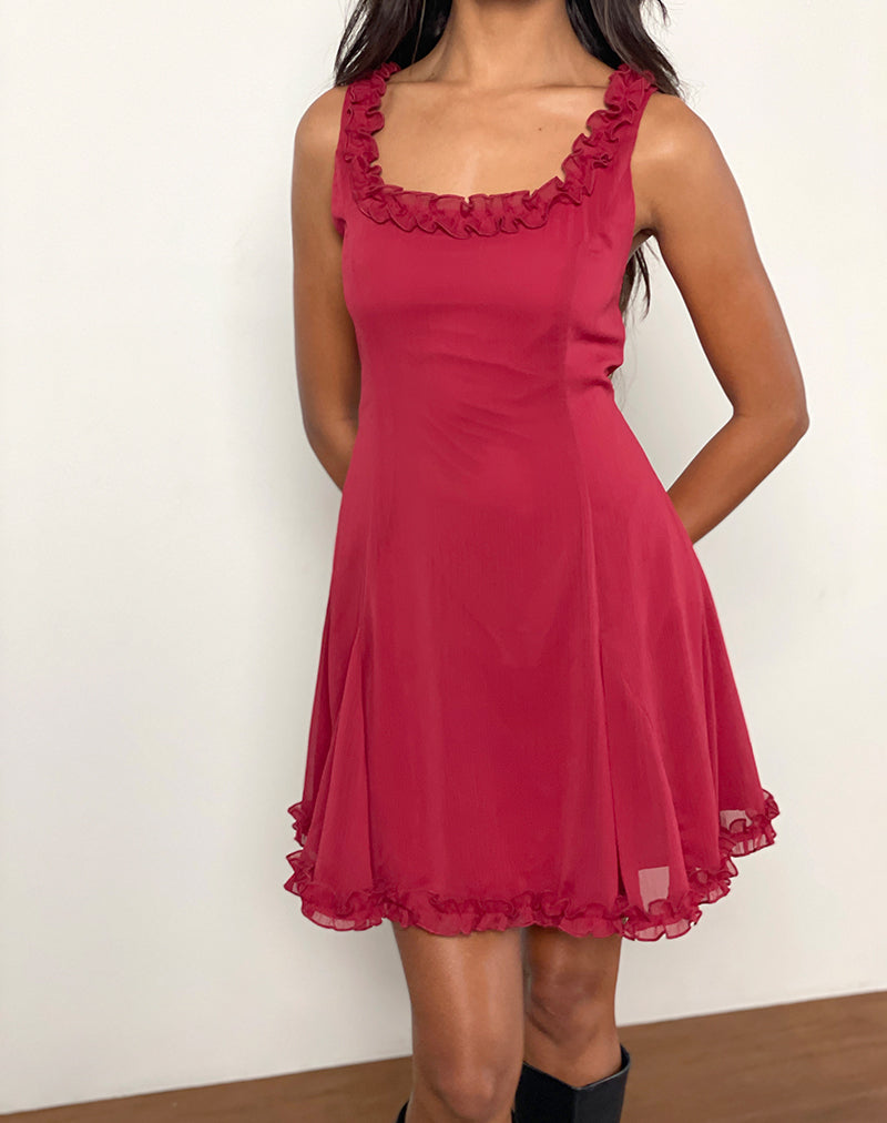 Imagen de Fulvia Mini Vestido con Volantes en Rojo Profundo