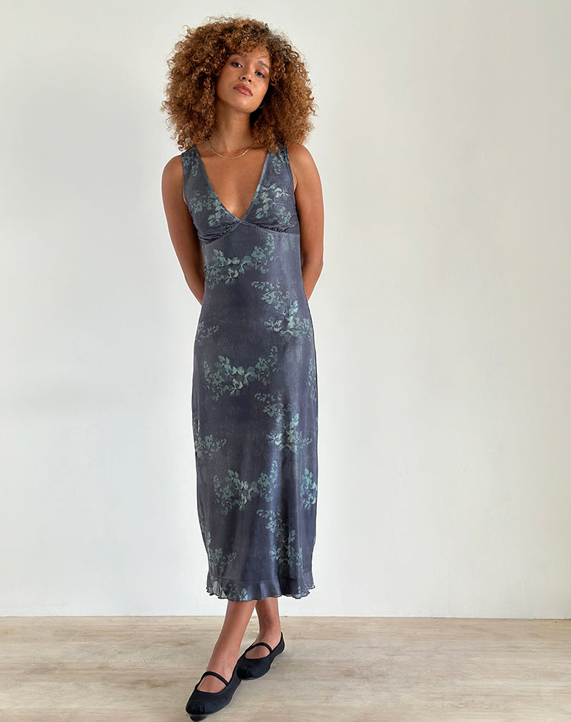 Vestido midi Gabriela en verde botánico desteñido