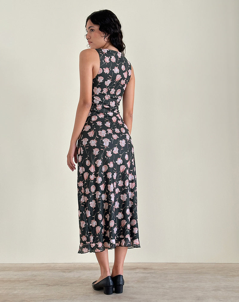 Imagen del vestido Gabriela Midi en Falling Rose Negro azabache