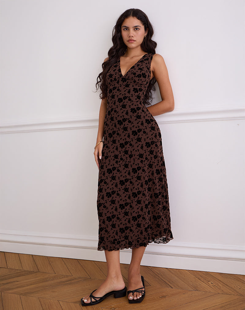 Vestido Gabriela Midi en Garden Floral Marrón