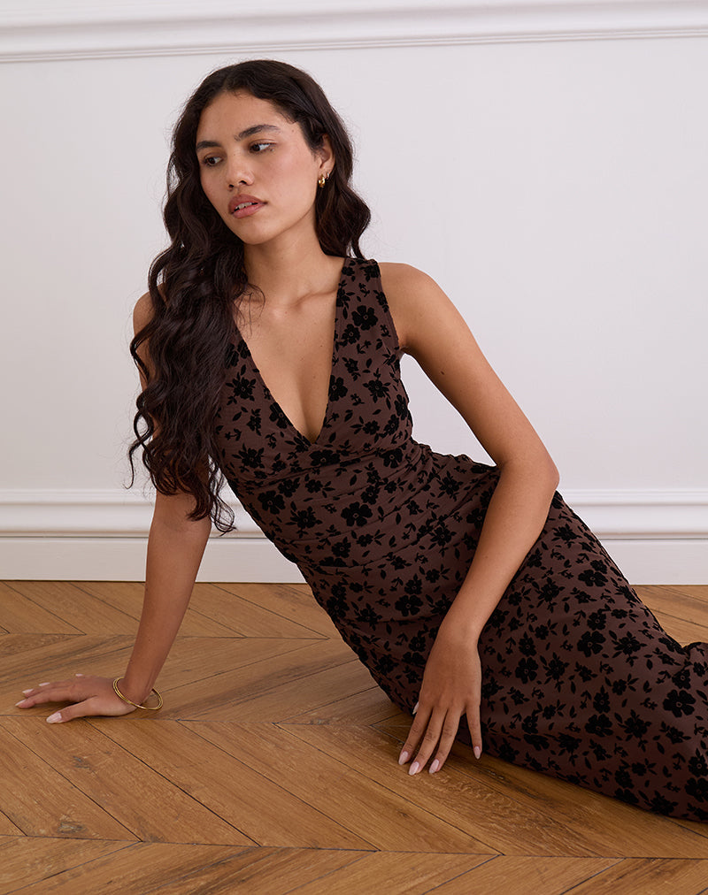 Vestido Gabriela Midi en Garden Floral Marrón