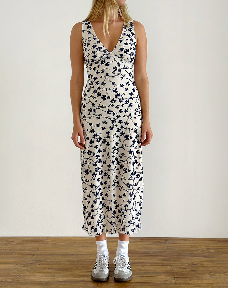 imagen de Gabriela Midi Dress in Grunge Floral Flock Cream