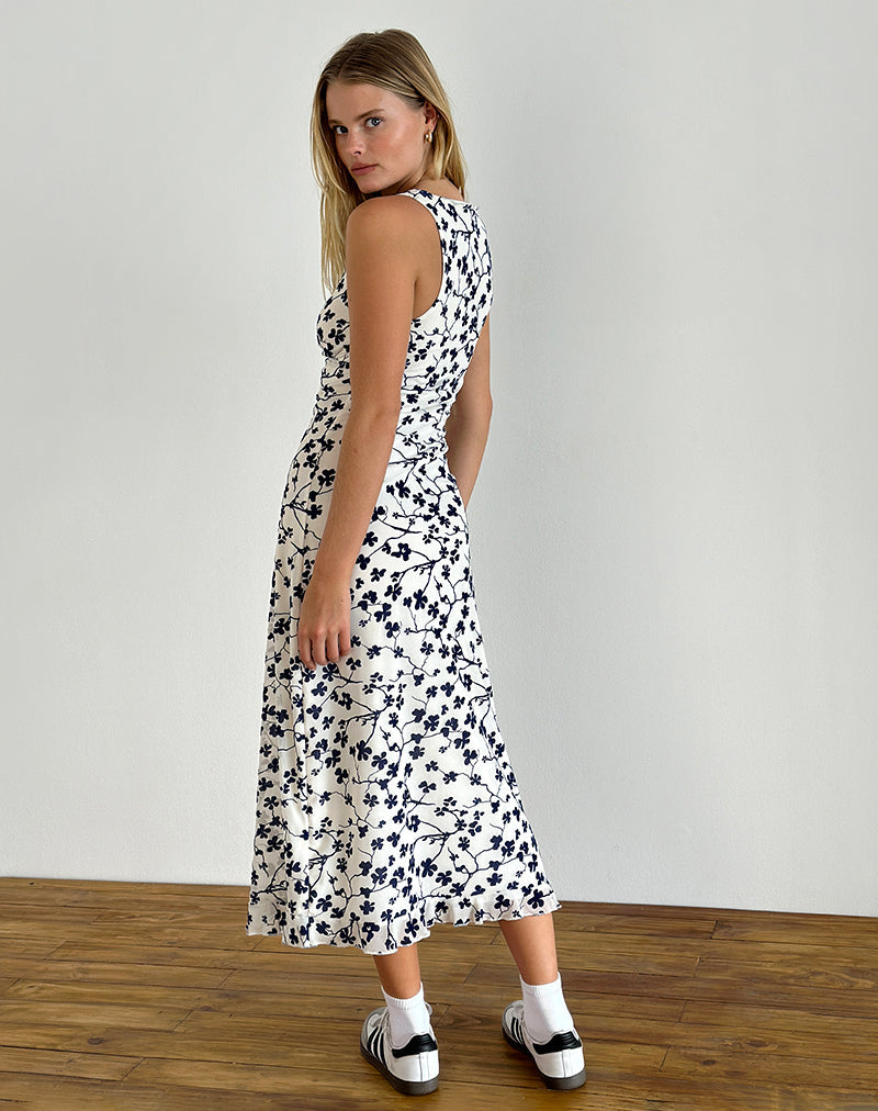 imagen de Gabriela Midi Dress in Grunge Floral Flock Cream