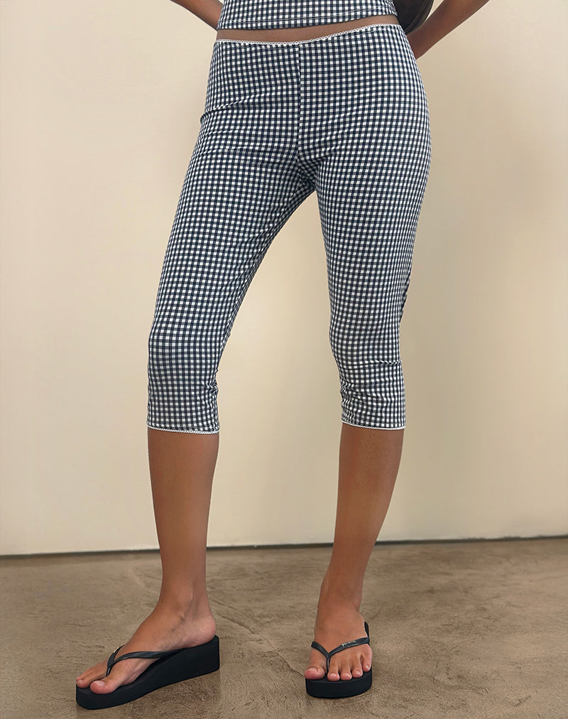 Tuka Pantalones Capri en Seersucker Gingham Azul Marino