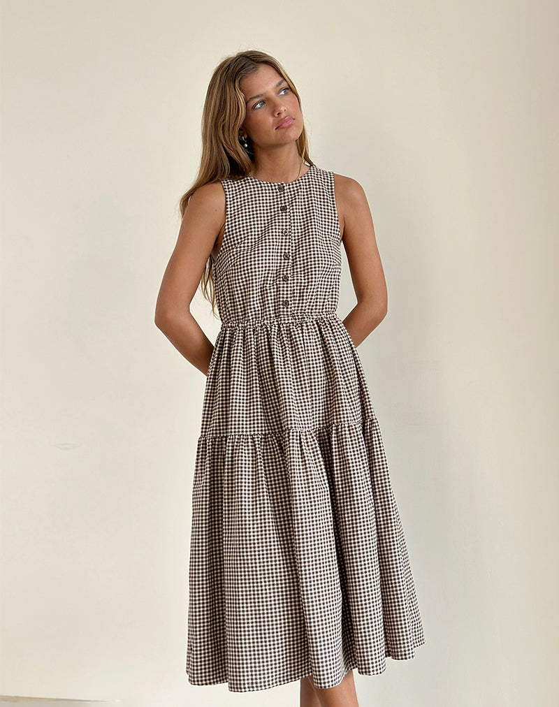 Vestido Galuh Smock en mini guinga marrón