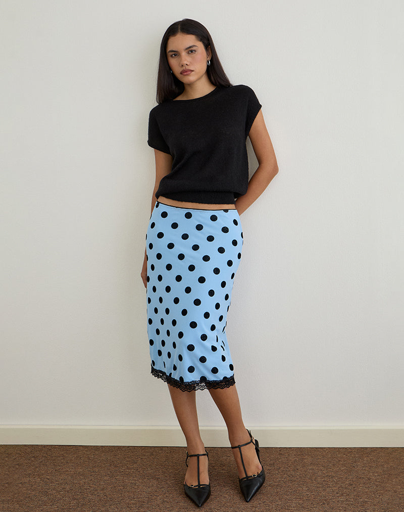 Gamila Falda Midi en Azul con Polka Space Negro