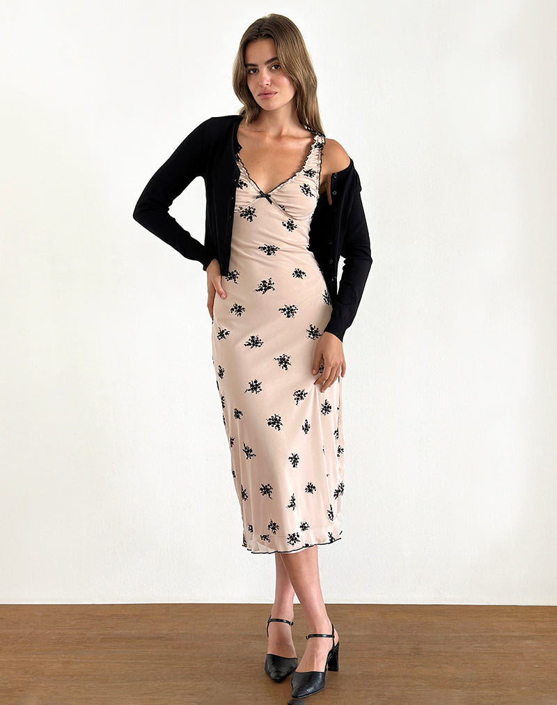 Imagen del vestido Gandira Midi Dress in Cluster Ditsy Floral Flock Nude
