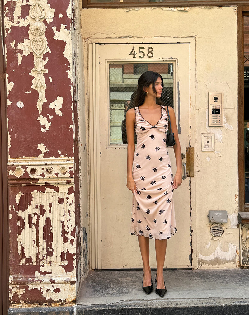 Vestido Gandira Midi en Cluster Ditsy Floral Flock Nude
