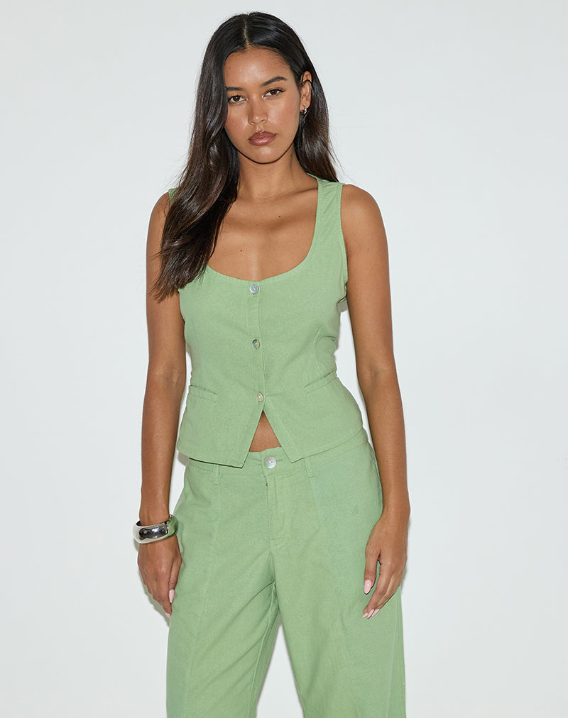 Chaleco Ganita en Lino Verde Menta