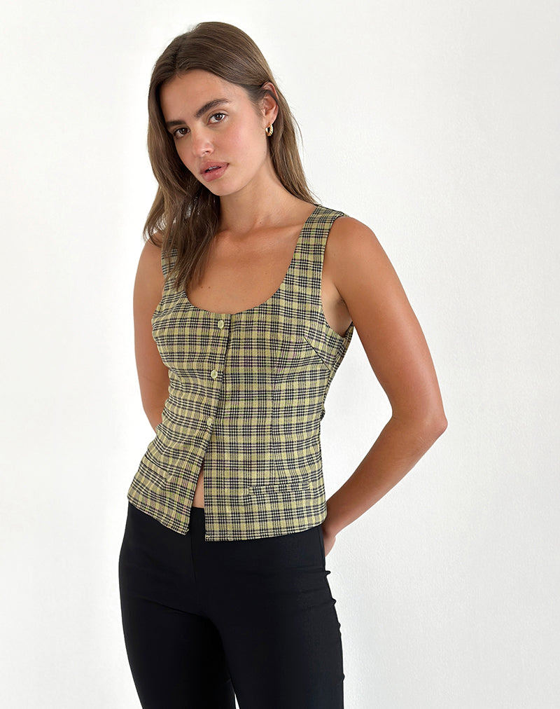 Imagen de Ganita Button Through Vest in Yellow Check