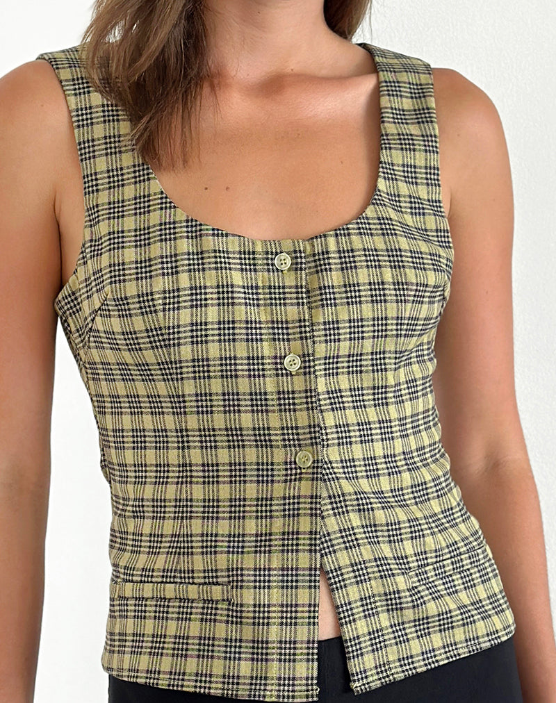 Imagen de Ganita Button Through Vest in Yellow Check