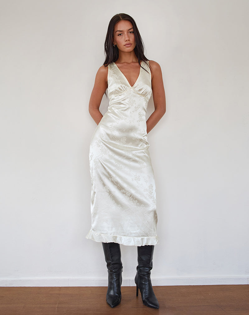 Vestido Midi Gastari en Satén Jacquard Blanco