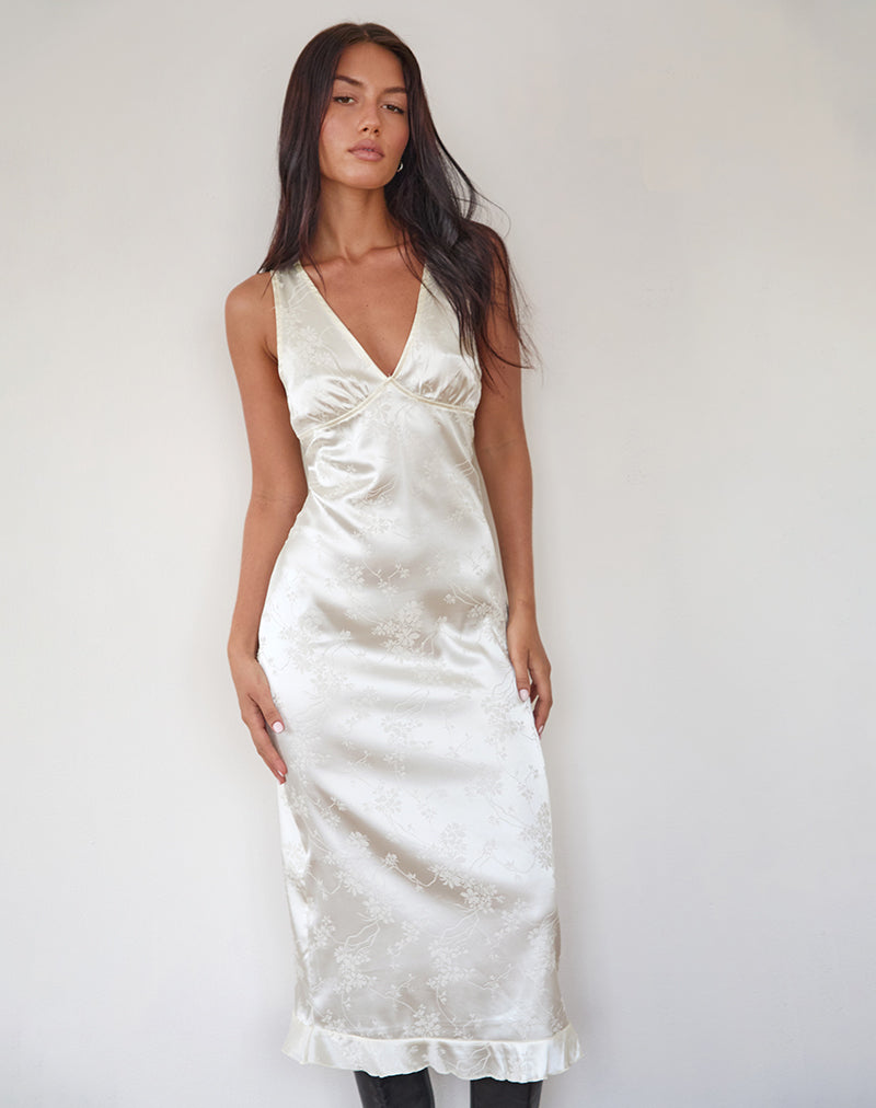 Imagen de Gastari Midi Dress in Satin Jacquard White