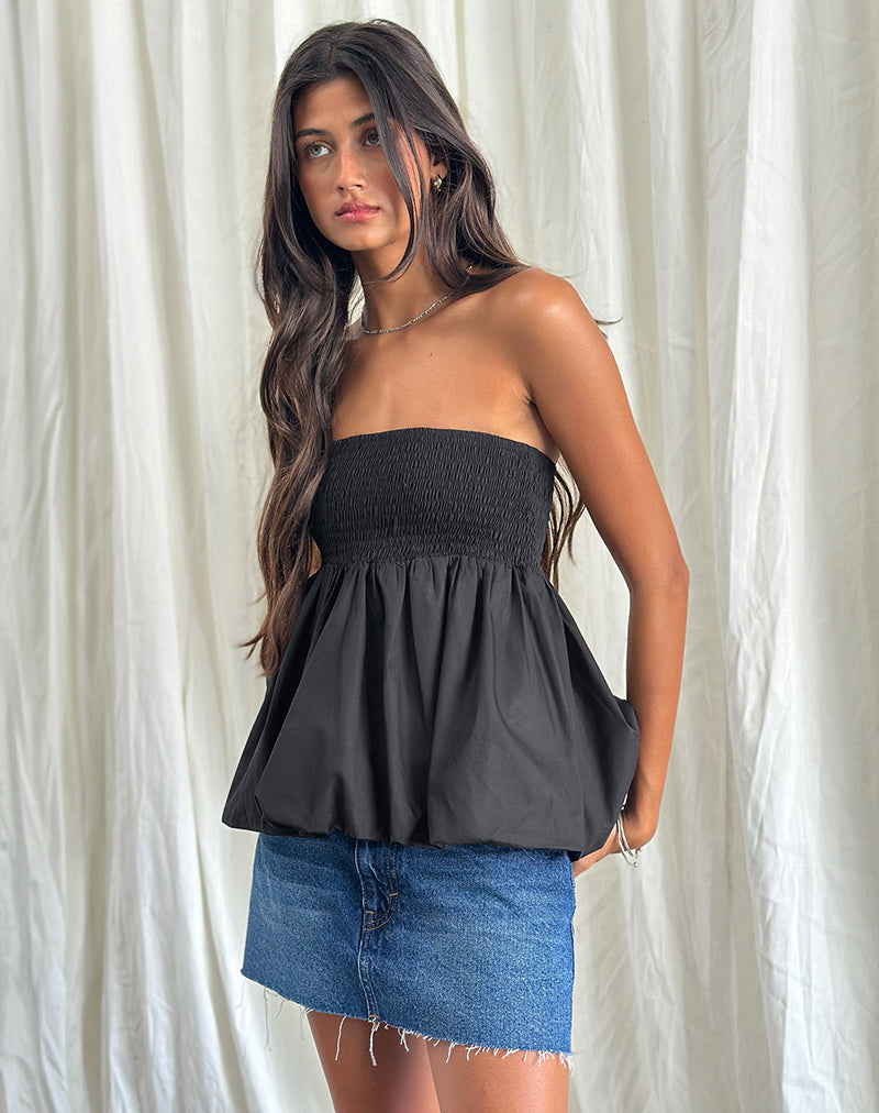 Imagen de Gaux Puffball Shirred Bandeau Top en Negro